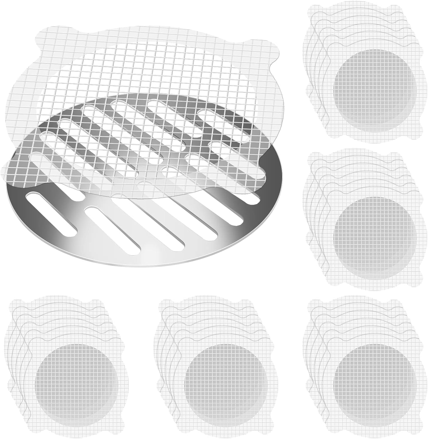 Filtre Cheveux Douche 10m + 10 Attrape-Cheveux (5 Carrés + 5 Ronds) – Anti-Bouchon Évier