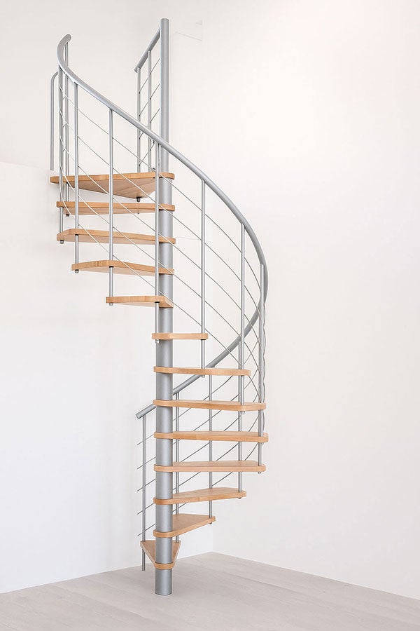Escalier colimaçon 13 marches - Hauteur à franchir 2.54 à 3.05m - Structure grise et marche hêtre - Diamètre 100cm - VENE100/GH-13 - 3