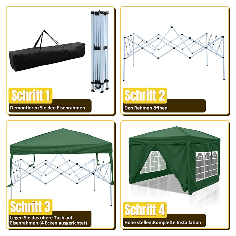 Altana ogrodowa, składana altana 3 x 3 m Pop Up, regulowana wysokość, wodoodporna, ochrona przed promieniowaniem UV, zielona