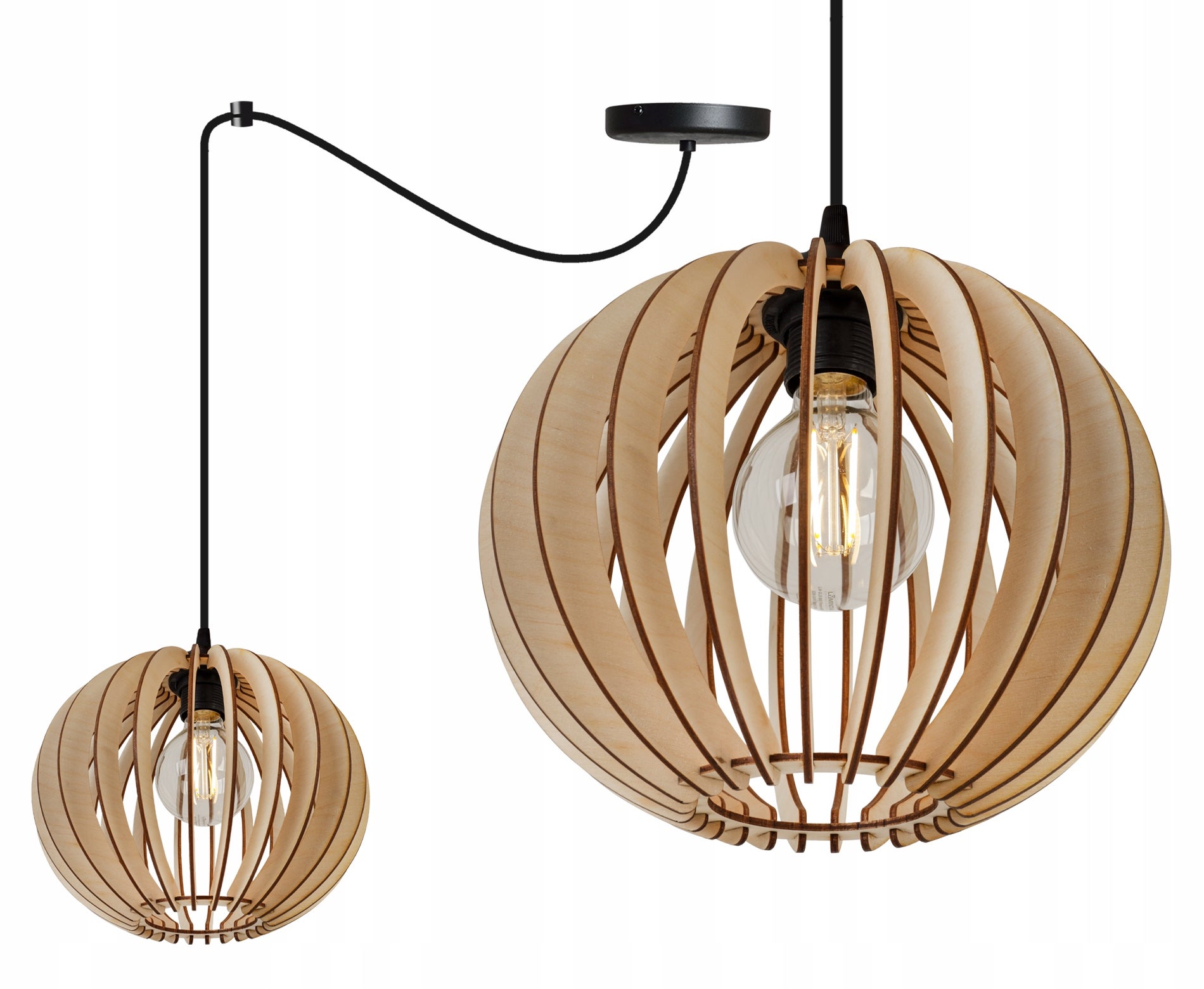 Lampa sufitowa wisząca boho Spider Timber 1xE27 klosz drewniana kula brązowa Light Home LH