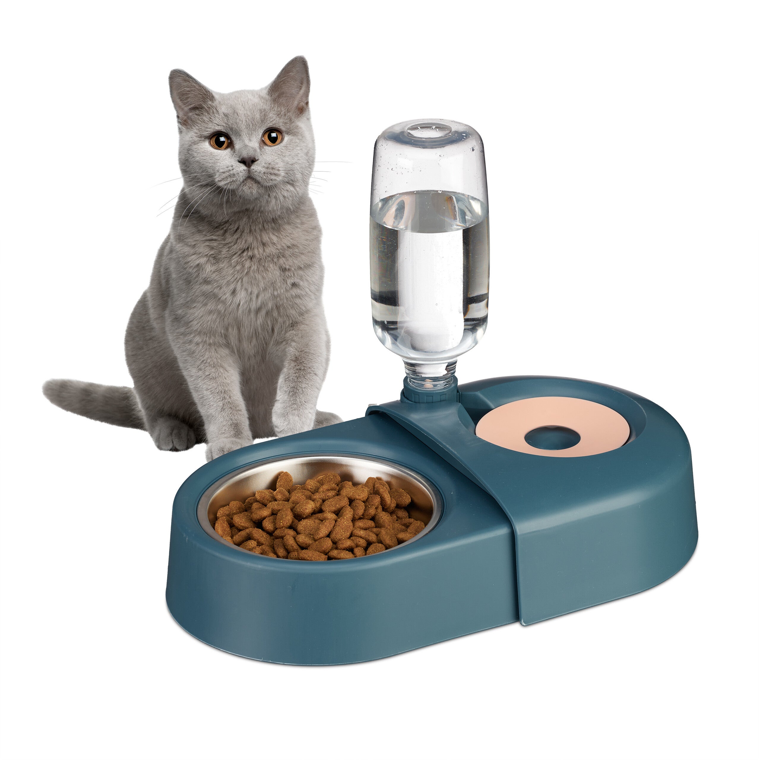 Distributeur D’eau 2 En 1 Pour Petits Animaux - Bouteille 80 Ml Anti-fuite Avec Bol Intégré - Bleu - 4