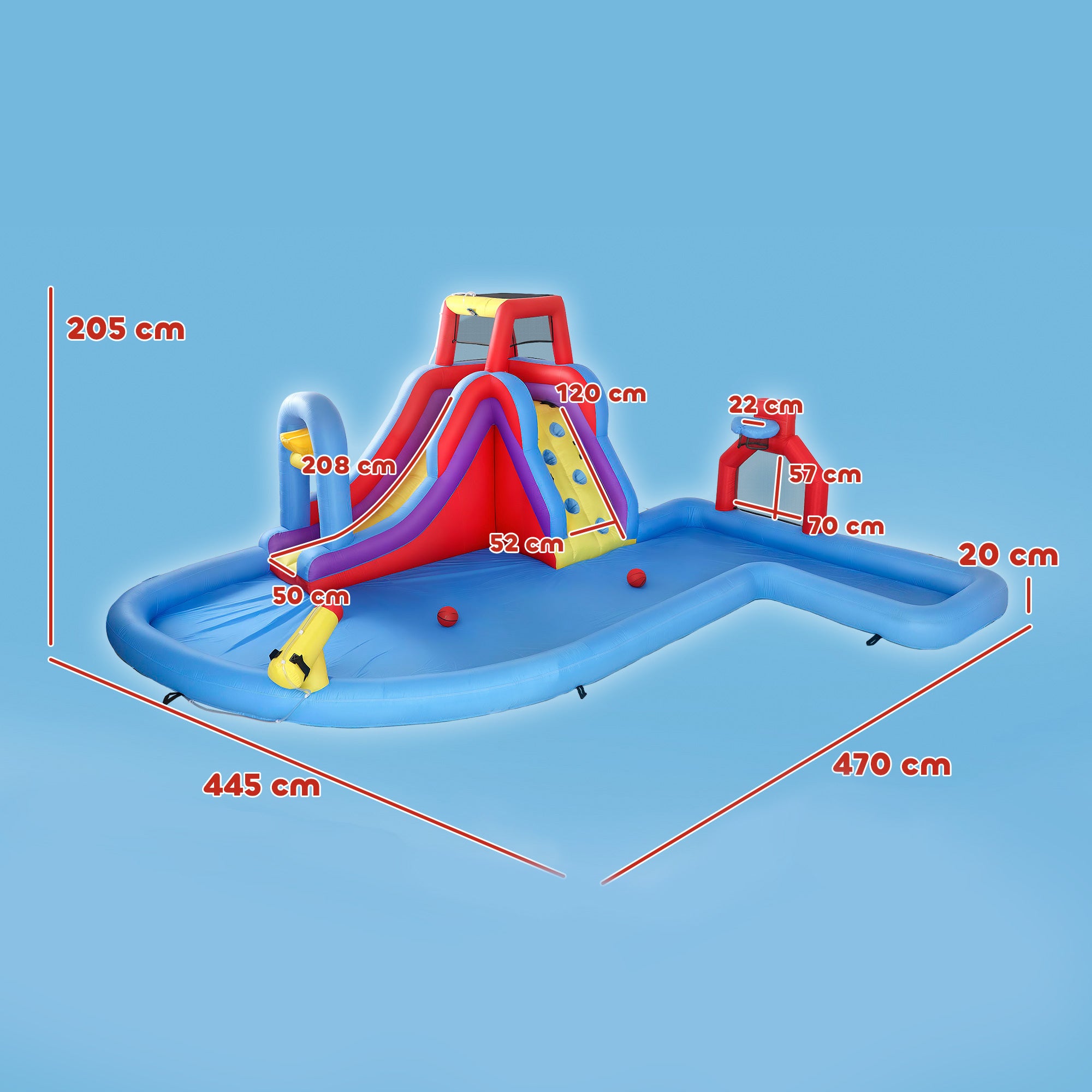 Castelo insuflável aquático AIYAPLAY em tecido Oxford multicolorido 470x445x205 cm - 3