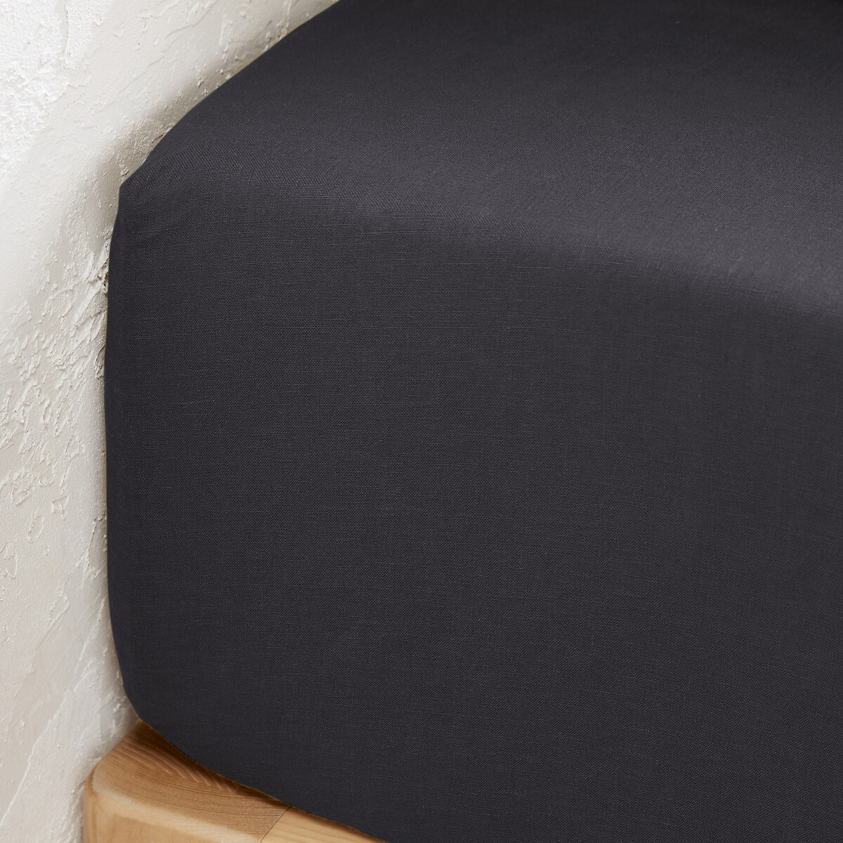 Drap housse lin lavé, bonnet 30cm, Linot - Carbone - 120 x 200 cm - 2