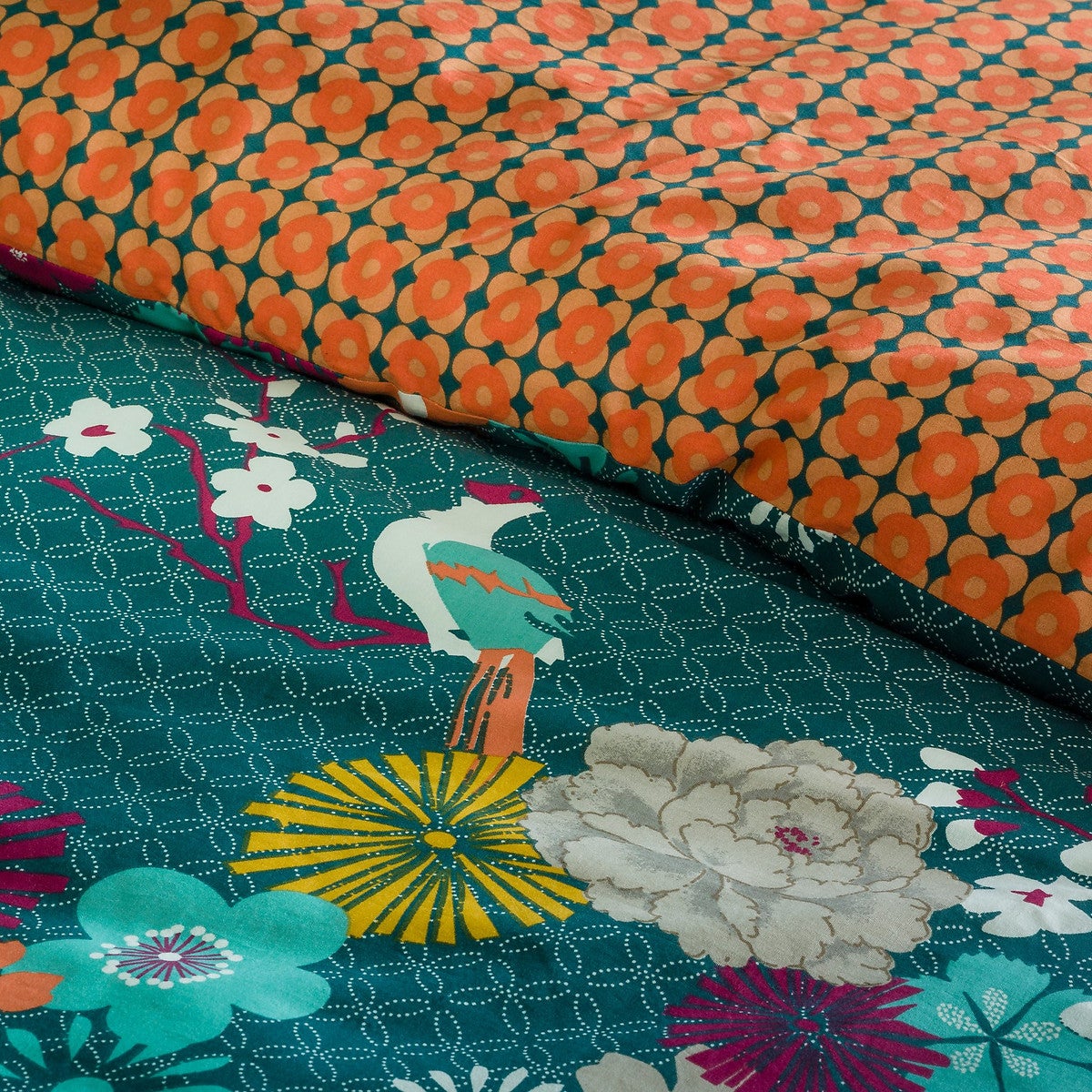 Housse de couette coton, Miss China - Imprimé bleu canard - 240 x 220 cm - 2