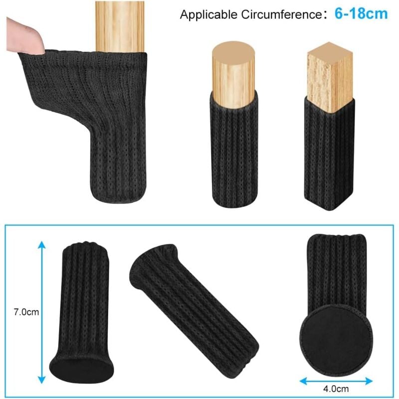 Chaussette Chaise pour Pieds de Chaise, 24pcs Chaussettes de Chaise Mobilier en Feutre, Patins Antidérapants, Évitez Les Rayures et Le Bruit, Noir - 2