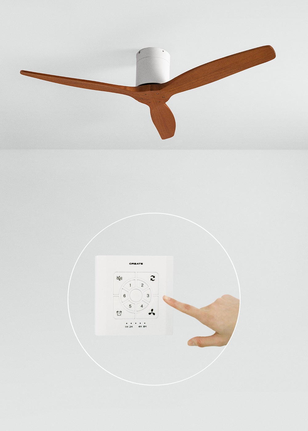 CREATE - WIND CALM M - Ventilateur de plafond silencieux 40W avec pales techniques en ABS Ø132cm sans eclaraige avec contrôleur mural - 4