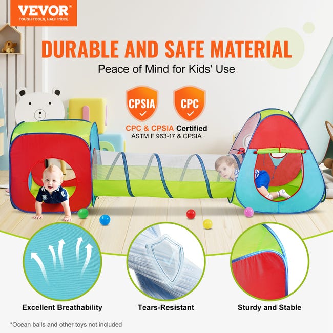 Tente Enfant 3 en 1 - Tunnel Pliable et Piscine à Balles Intérieur Tente Enfant 3 en 1 - Tunnel Pliable et Piscine à Balles Intérieur