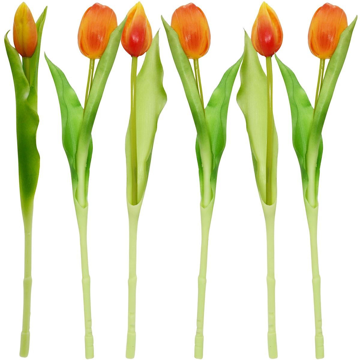 Sztuczny bukiet tulipanów pomarańczowych 31 cm - kwiaty dekoracyjne do wazonu 7 sztuk