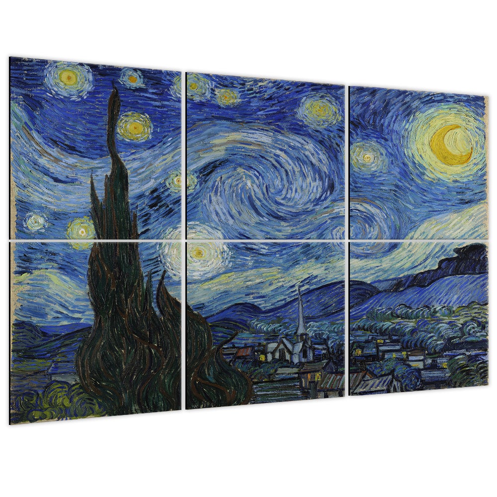 Asdam Art - Peinture à l'huile sur toile 100% peinte à la main, Nuit étoilée par Vincent Van Gogh, 60 x 90 cm, Prête à accrocher, Salon, Chambre, Salle à manger