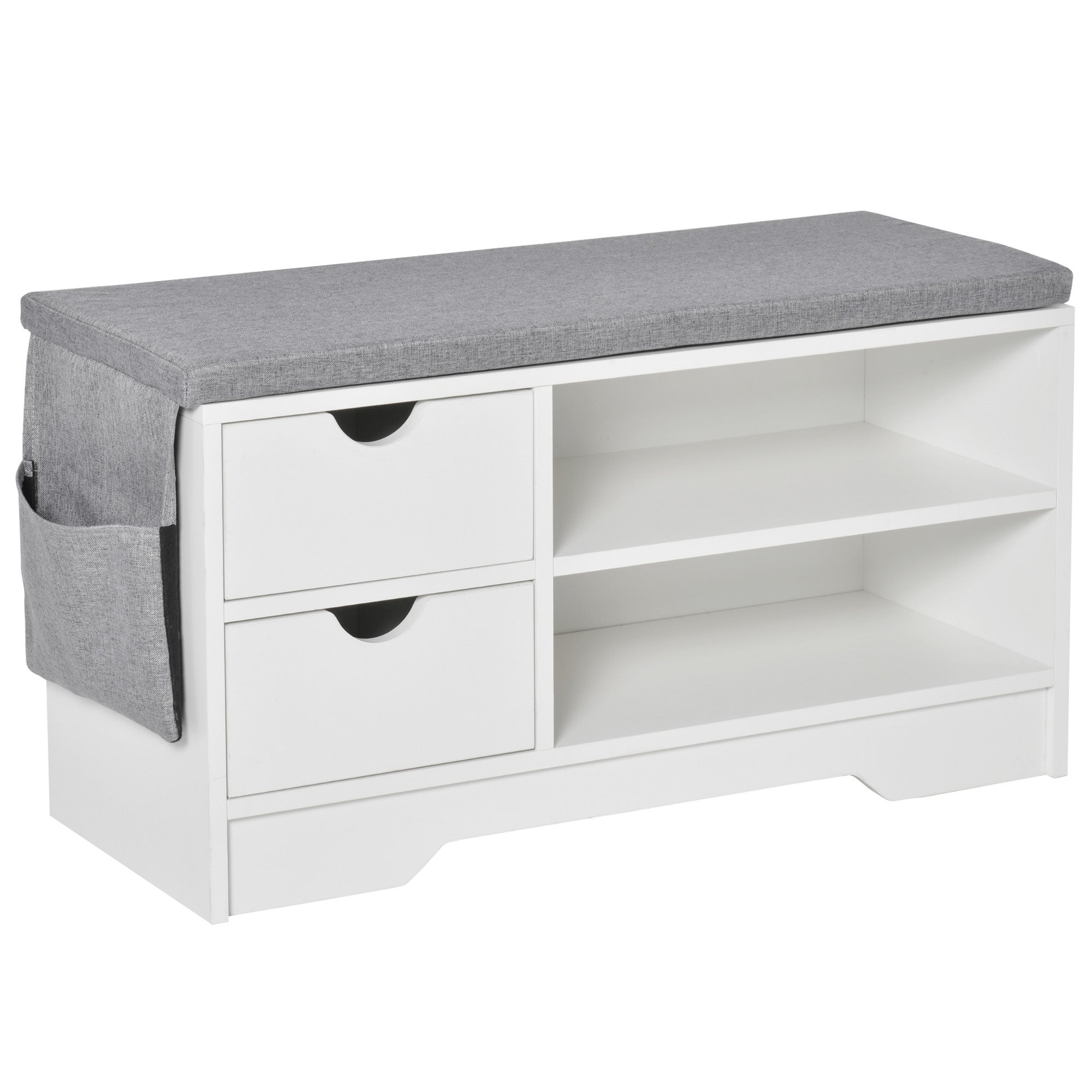 Oszczędzająca miejsce półka na buty, Drewniana ławka na buty, Szafka na buty przed wejściem, Biała, 80,5 x 30,5 x 43,5 cm