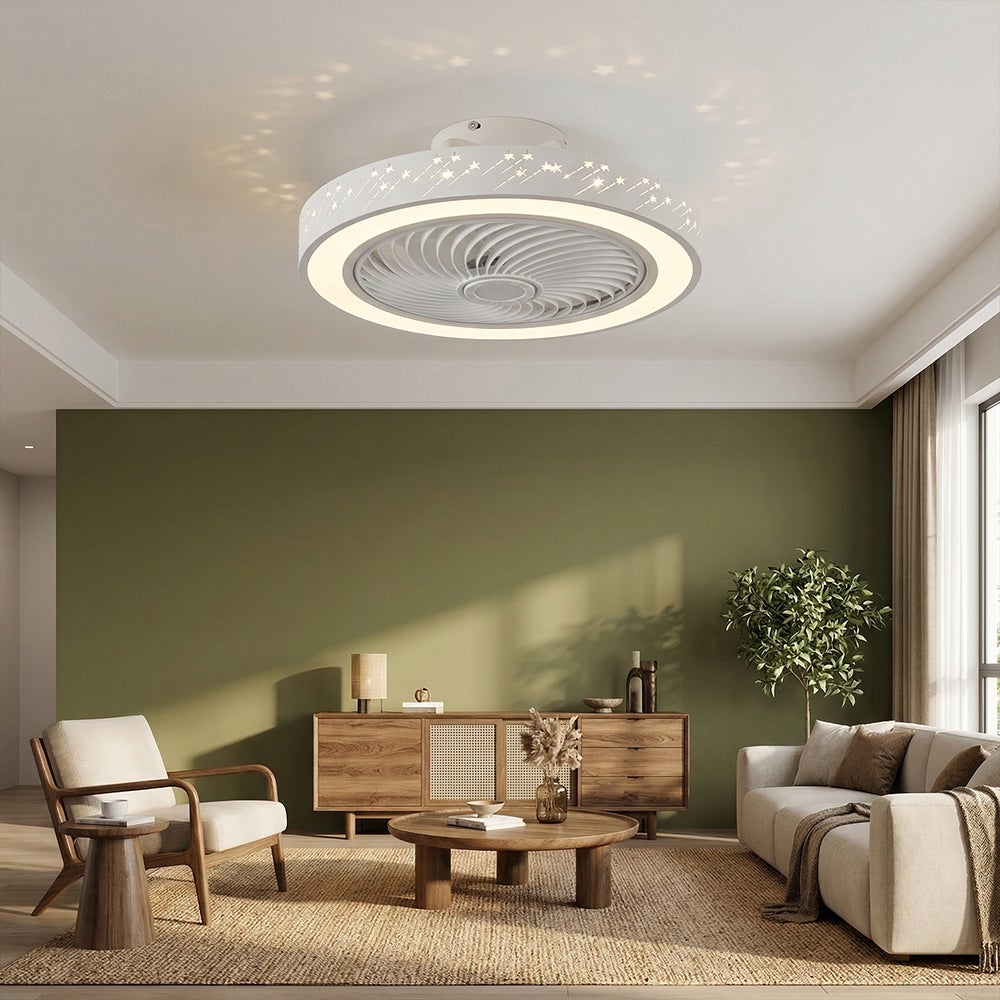Ventilateur de plafond avec lumière et télécommande, profil bas moderne de 46cm lumière LED dimmable, 6 vitesses silencieux Réversible Plafonnier - 6
