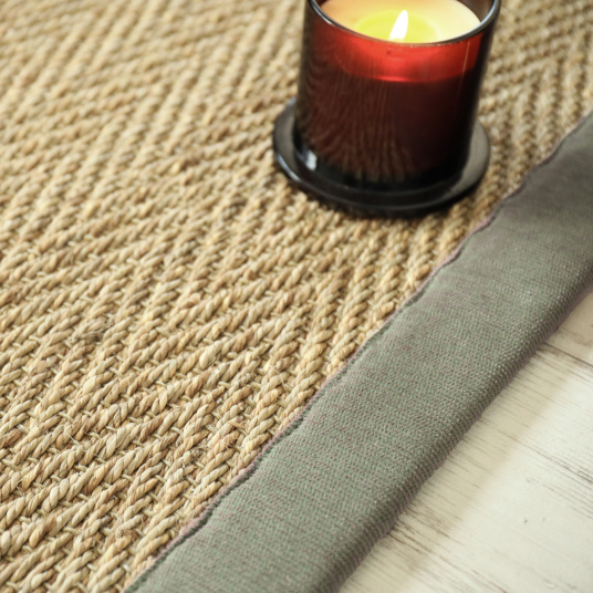 Tapis Jonc de mer - Bihar fin chevron - Ganse chenille vert mousse - 250 x 350 cm - 5