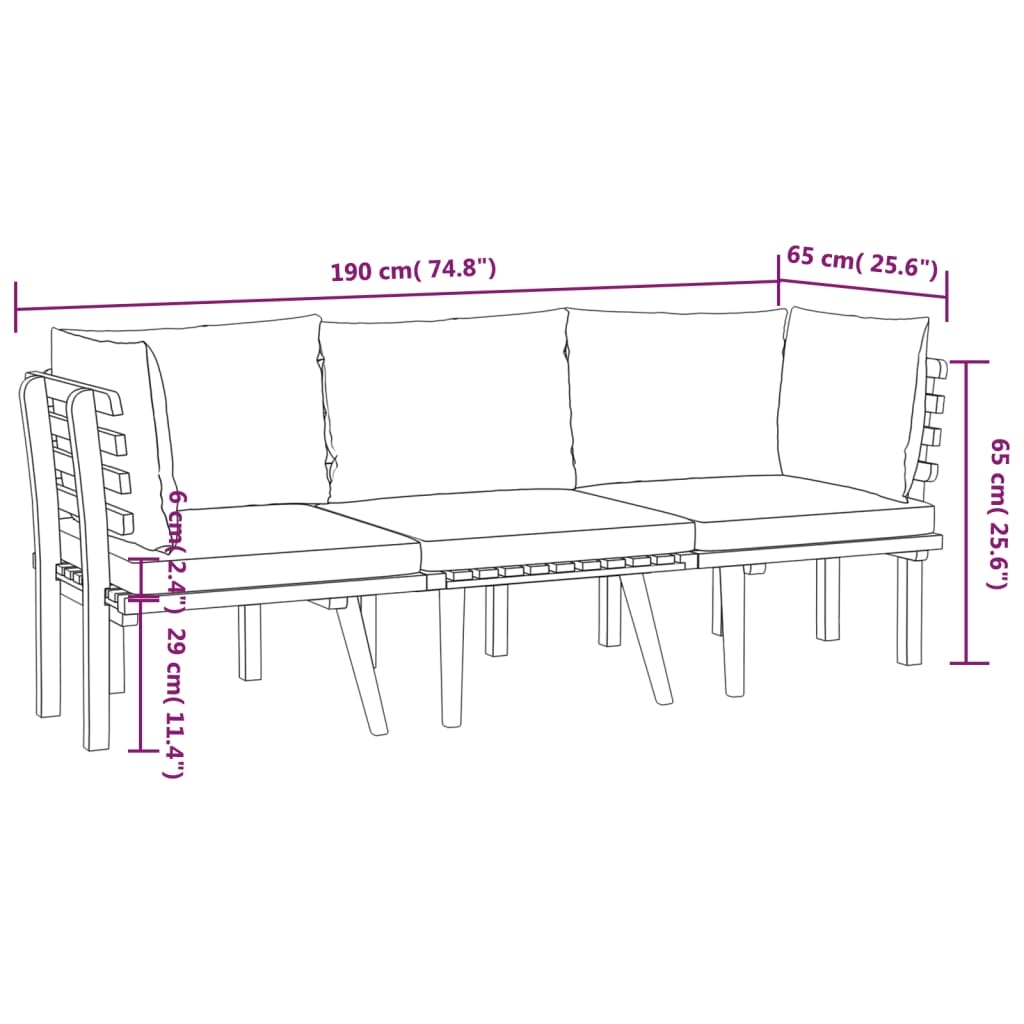 Maison Exclusive - Salon de jardin 3 pcs avec coussins Bois d'acacia massif - 8