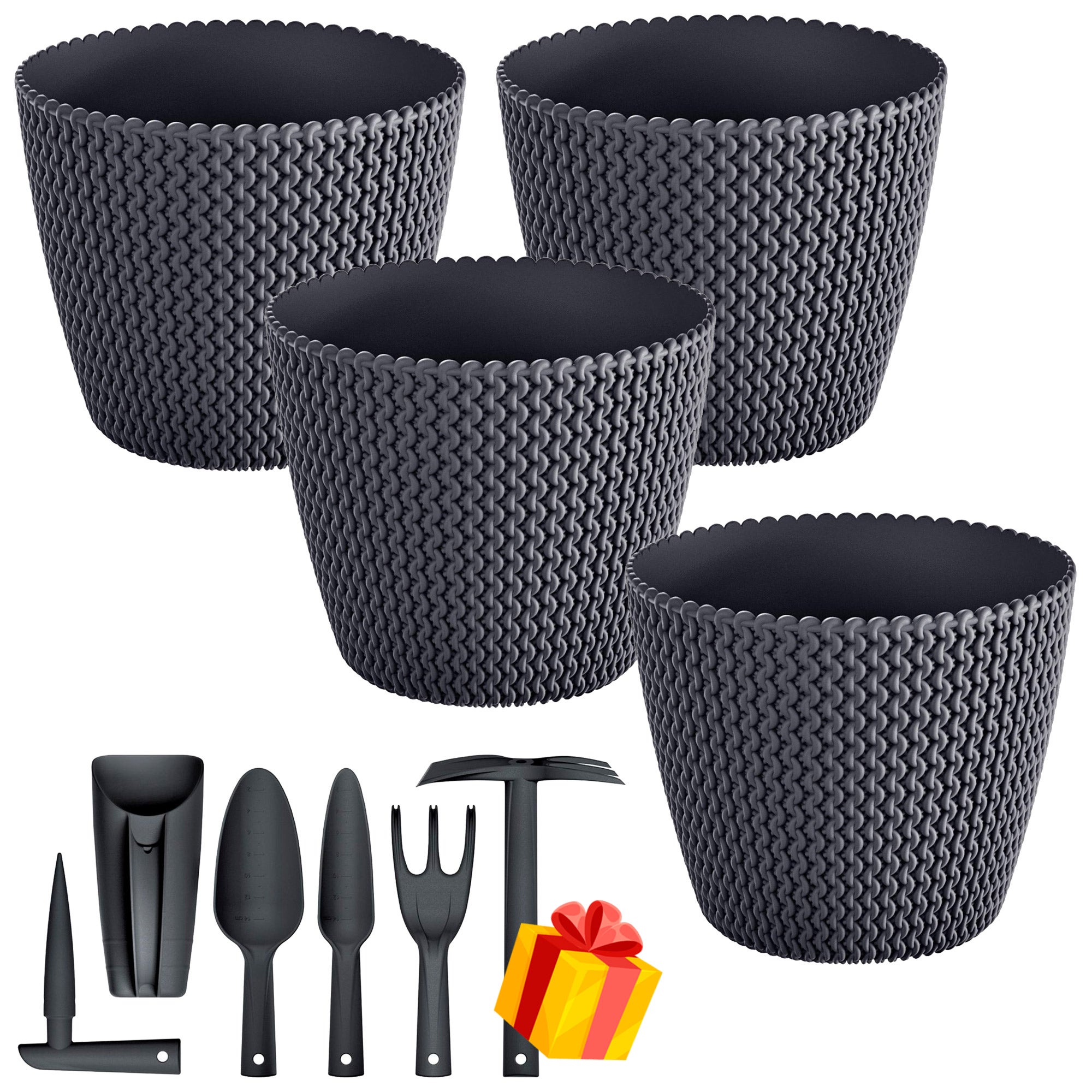 Prosperplast Vaso Rotondo Per Piante Splofy 5 Litri: Bianco, Effetto Tessuto A Mano, Plastica, 21,8 X 18,4 Cm