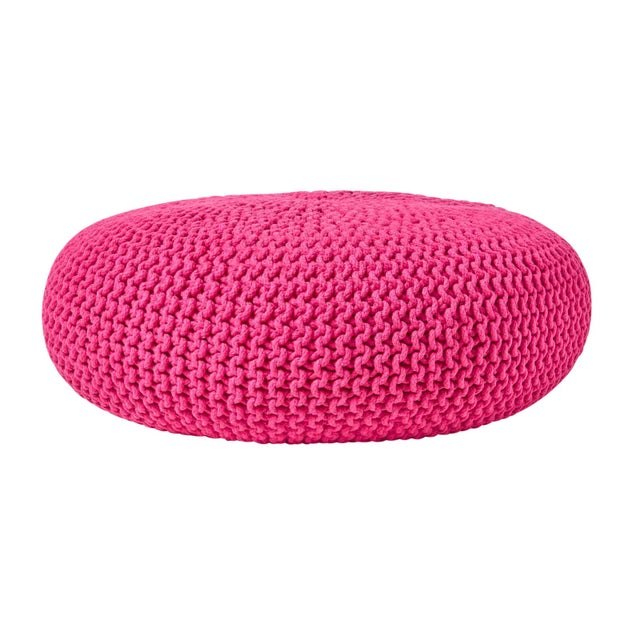 Homescapes Grand Pouf rond tressé en tricot - Rose fuchsia