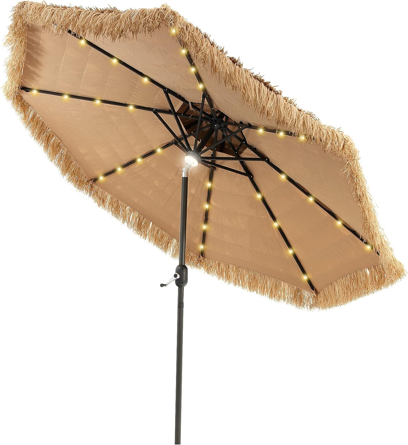 Hawaii parasol przeciwsłoneczny, 270 cm, słomkowy parasol z oświetleniem LED i podwójnym dachem, parasol ogrodowy, odchylany, do ogrodu, na balkon,