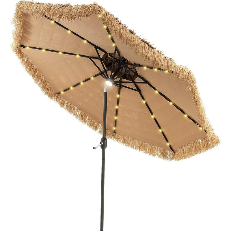 Hawaii parasol przeciwsłoneczny, 270 cm, słomkowy parasol z oświetleniem LED i podwójnym dachem, parasol ogrodowy, odchylany, do ogrodu, na balkon,