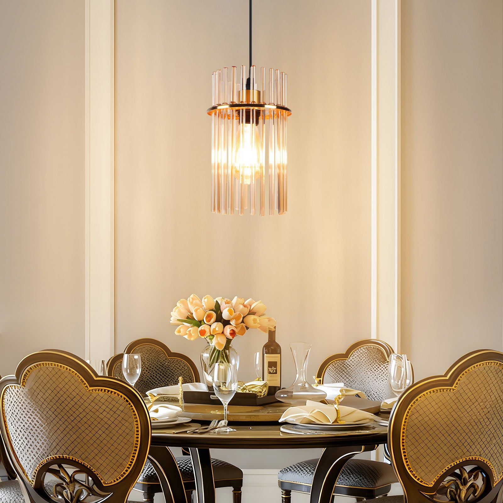 ZMH Lampa wisząca jednopunktowa, oprawka E27 szklana, kolor złoty, Ø16cm, do jadalni, kawiarni, baru, kuchni, salonu (żarówka nie jest dołączona) - 2