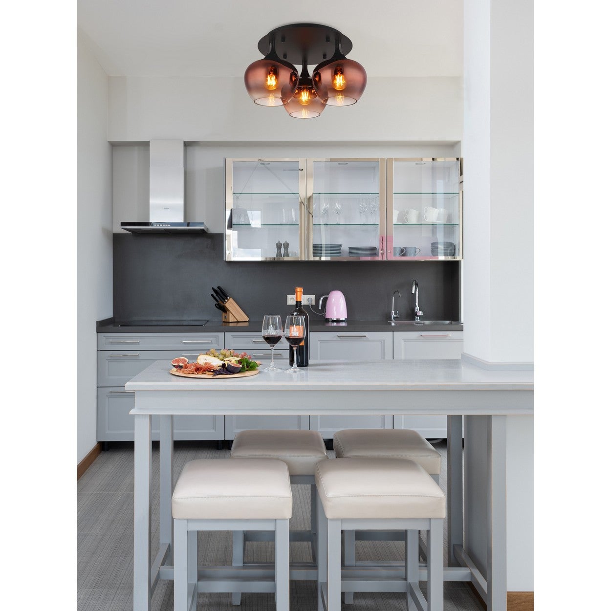 Globo Maxy Plafonnier Globe en verre noir mat cuivré, 3 ampoules E27 - 3