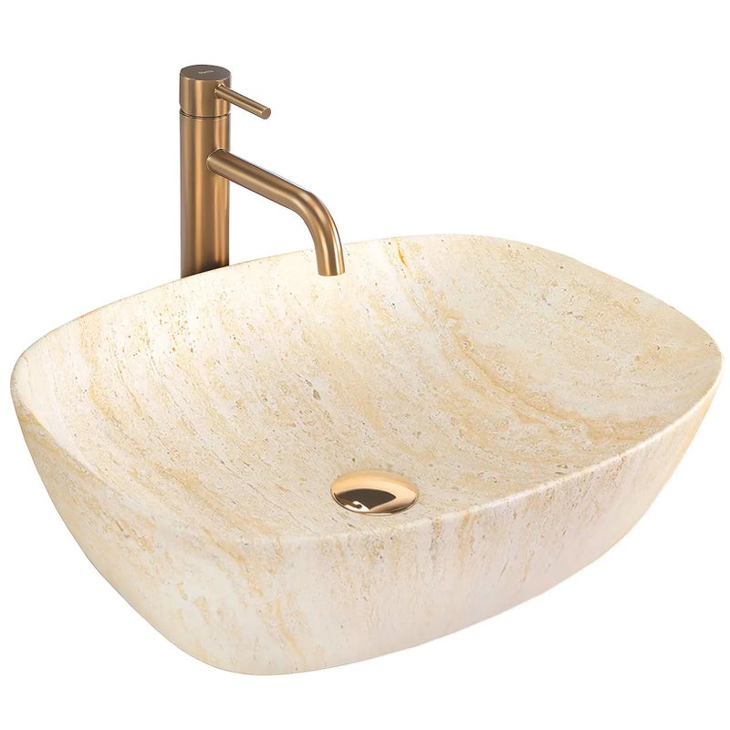 Фото - Умивальник REA Umywalka Nablatowa Freja Travertine Matt Beżowy 51 X 39,5