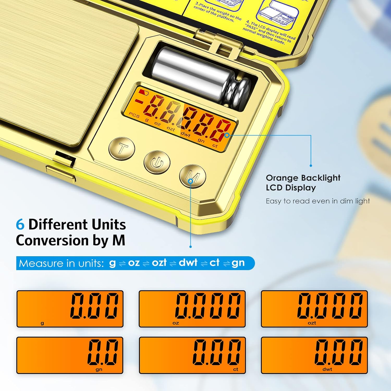 Fuzion Bilancia Digitale Tascabile 200x0,01g - Mini Portatile Acciaio Inox Con LCD Retroilluminato E Tara