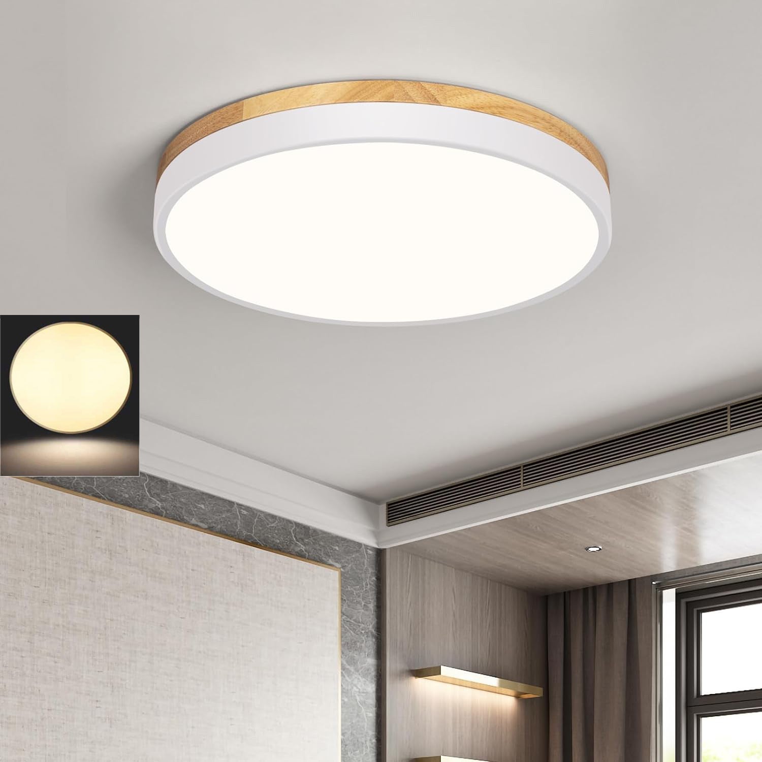 Biała lampa sufitowa LED prosta nowoczesna okrągła wpuszczana lampa sufitowa płaska lampa sufitowa drewniana lampa do przedpokoju ciepłe światło