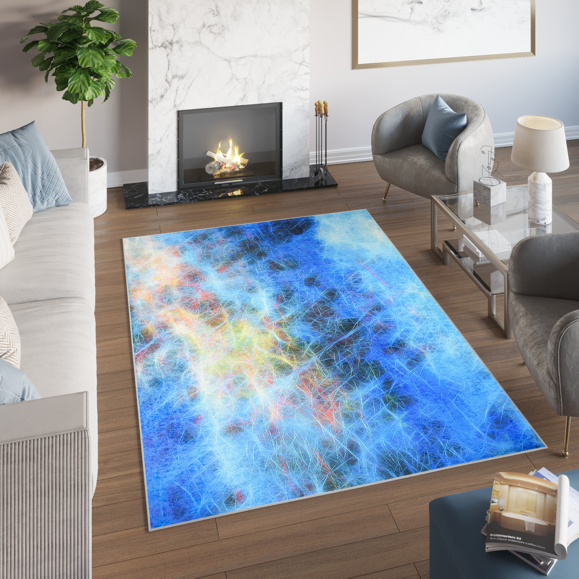 Tapiso toscana alfombra antideslizante de salón moderno abstracto azul amarillo rojo negro impreso sin pelo 80 x 150 cm