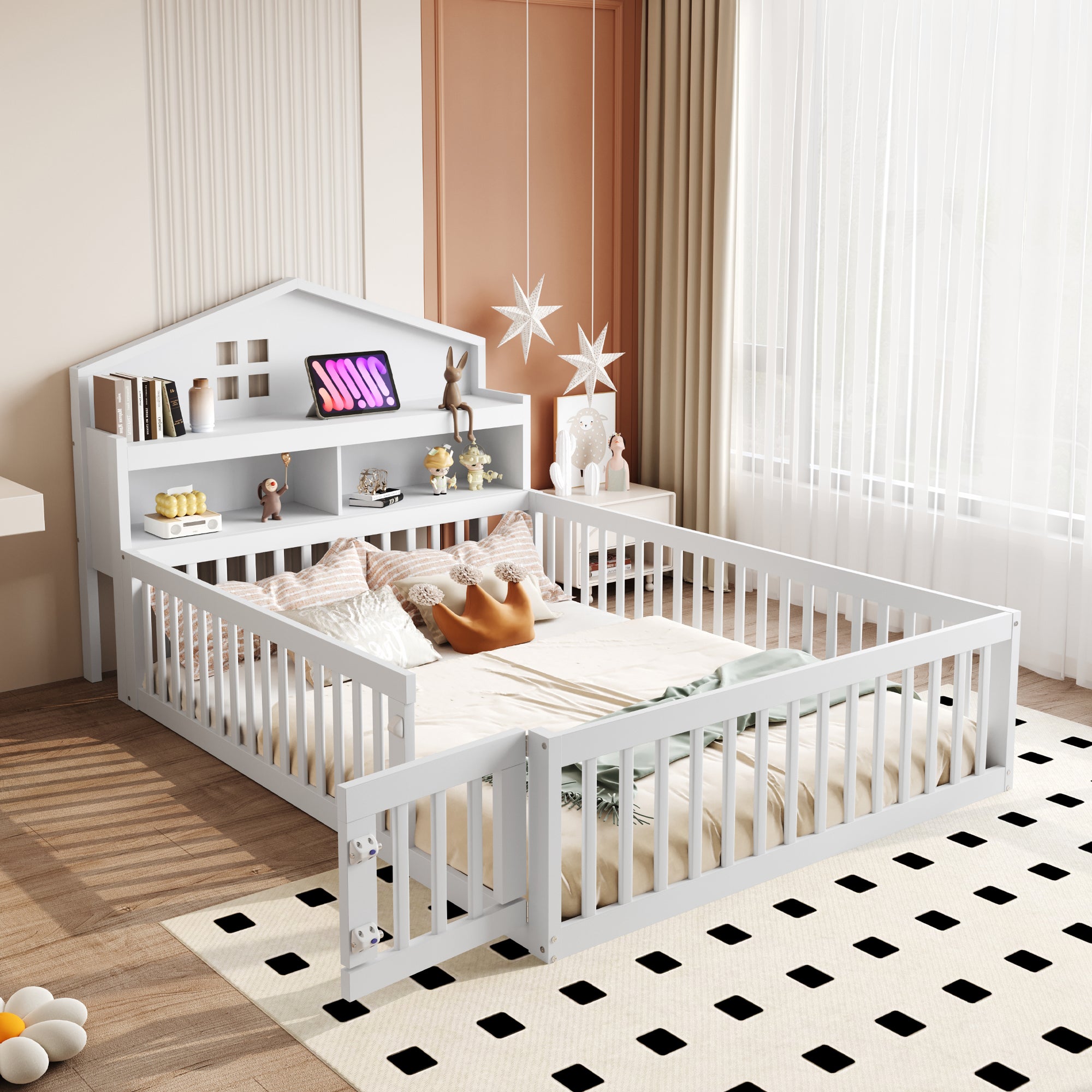 Lit enfant 140 x 70 cm + sommier + matelas + tiroir + barrière de protection - Maison