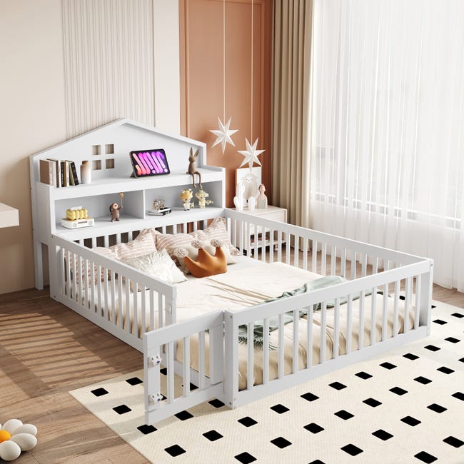 Lit enfant 140 x 70 cm + sommier + matelas + tiroir + barrière de protection - Maison Lit enfant 140 x 70 cm + sommier + matelas + tiroir + barrière de protection - Maison