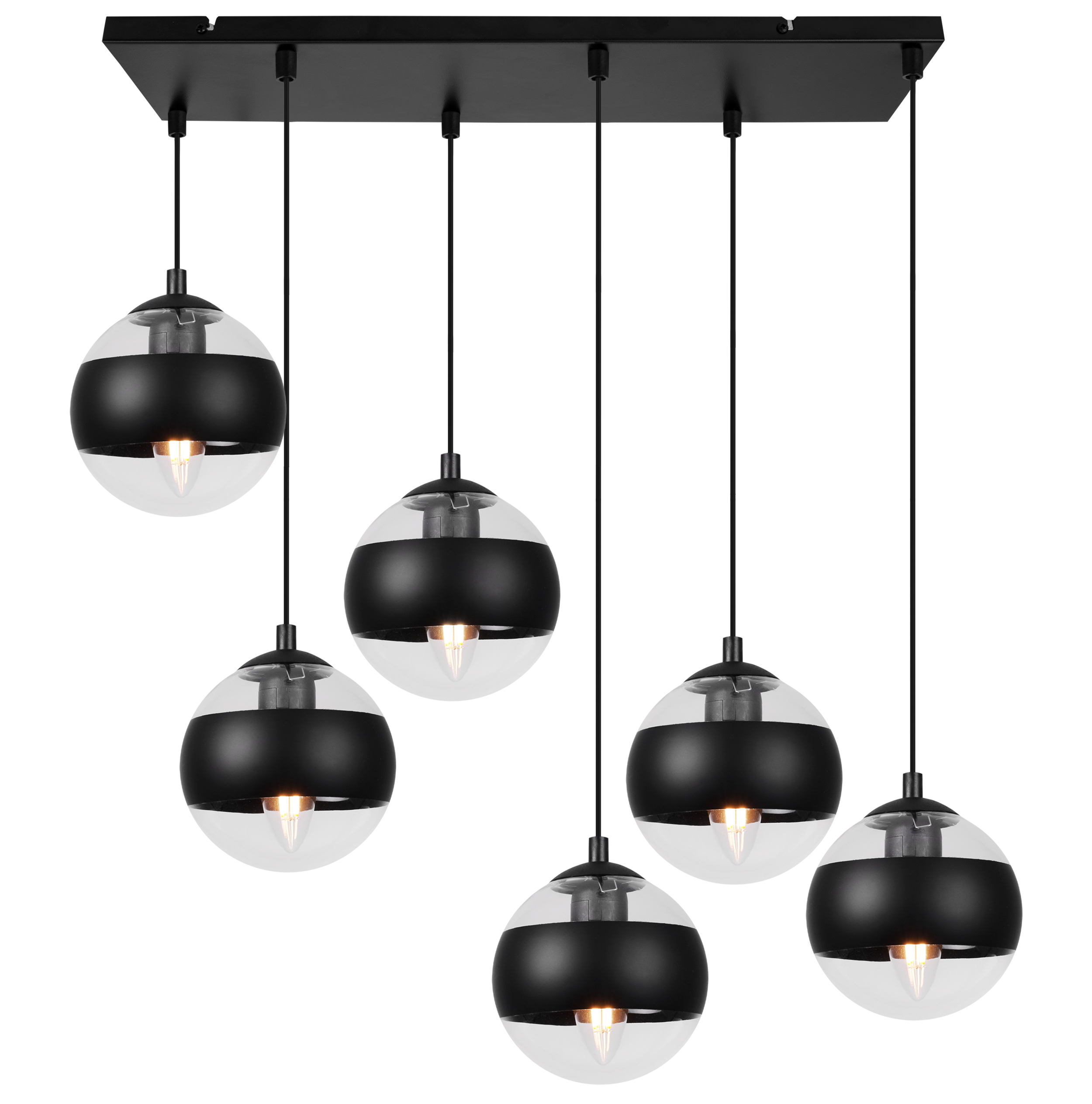 Lampa sufitowa wisząca Toledo elegance 6xE27 abażur kula czarno/transparentna Light Home LH