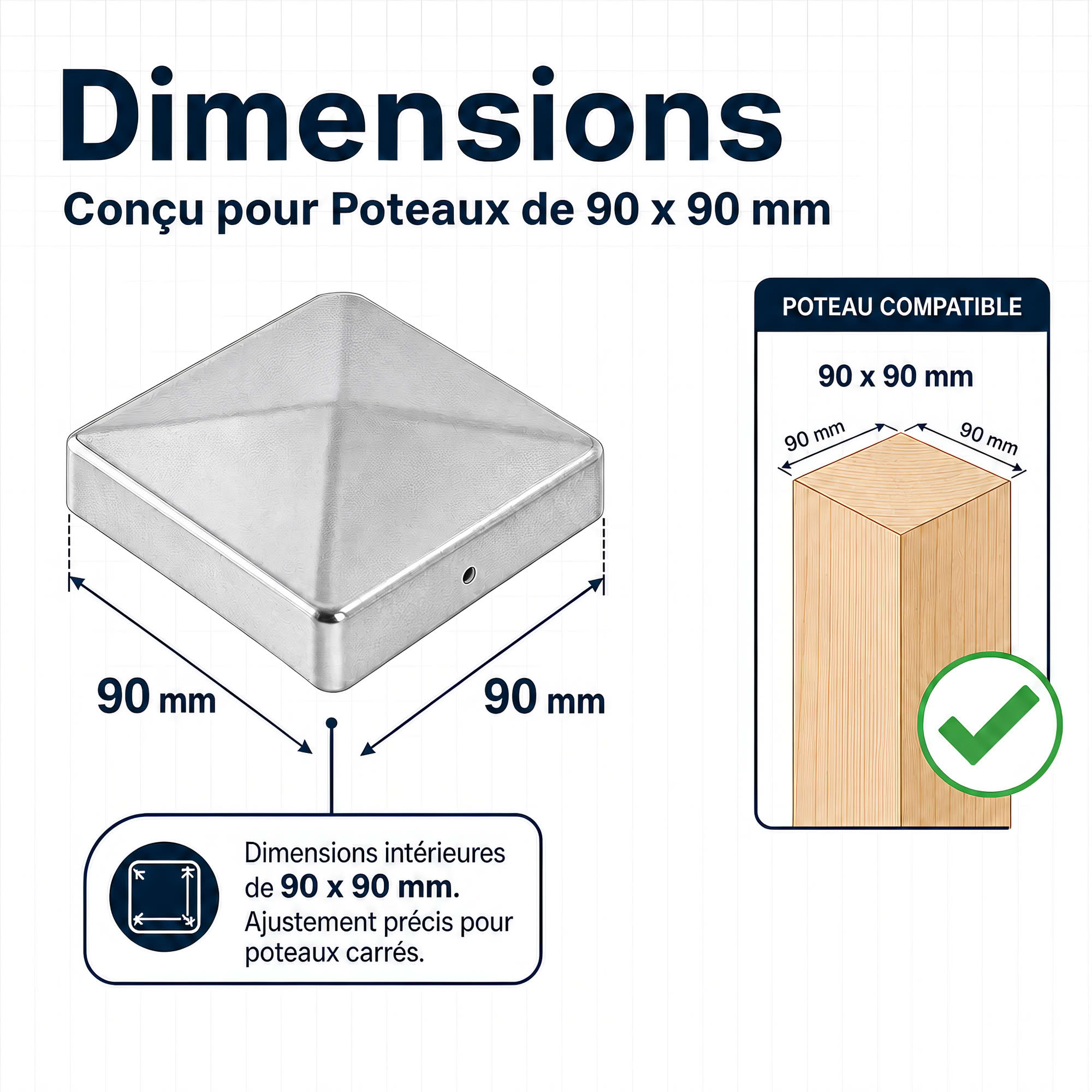 Chapeau de poteau pyramidal zingué à visser - 90 x 90 mm - 2
