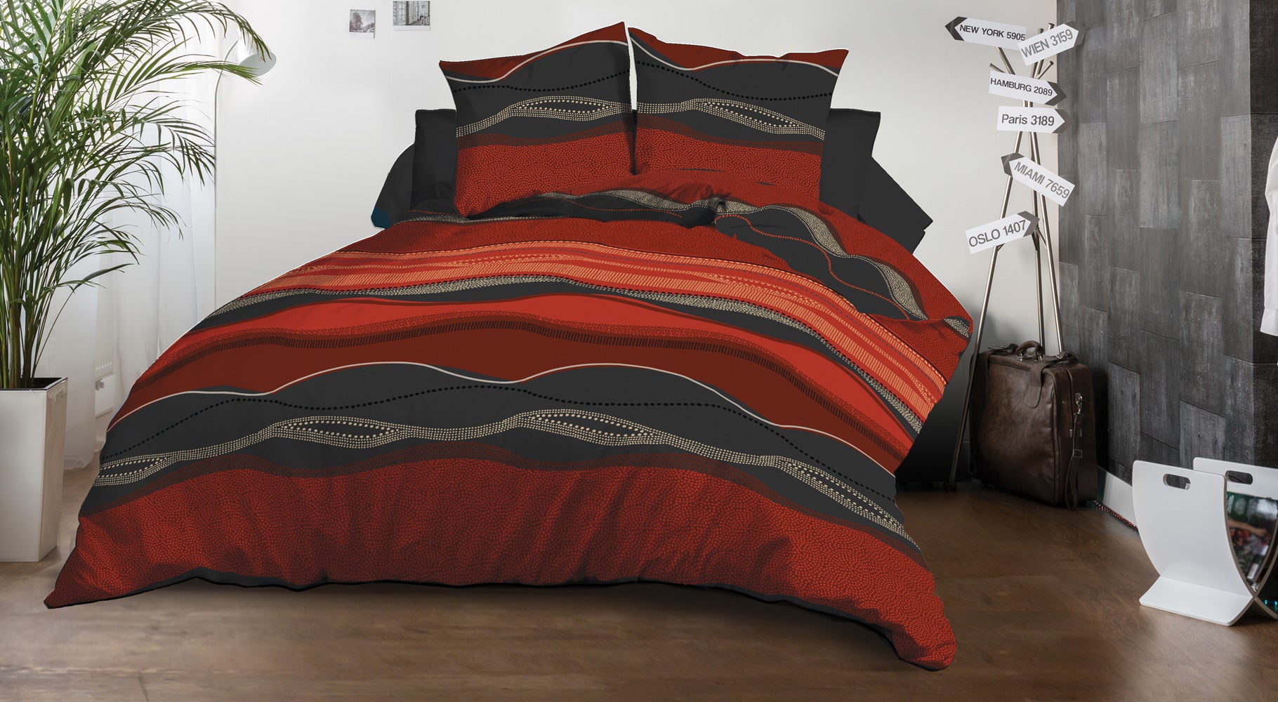 Housse de couette 240x260 + 2 taies - Microfibre - Baltic rouge - 5