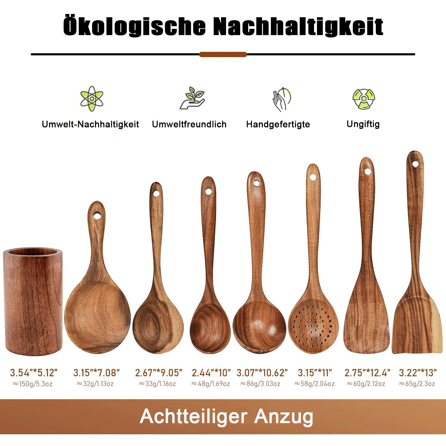 Set de 7 Utensilios de Cocina de Madera de Acacia - 4