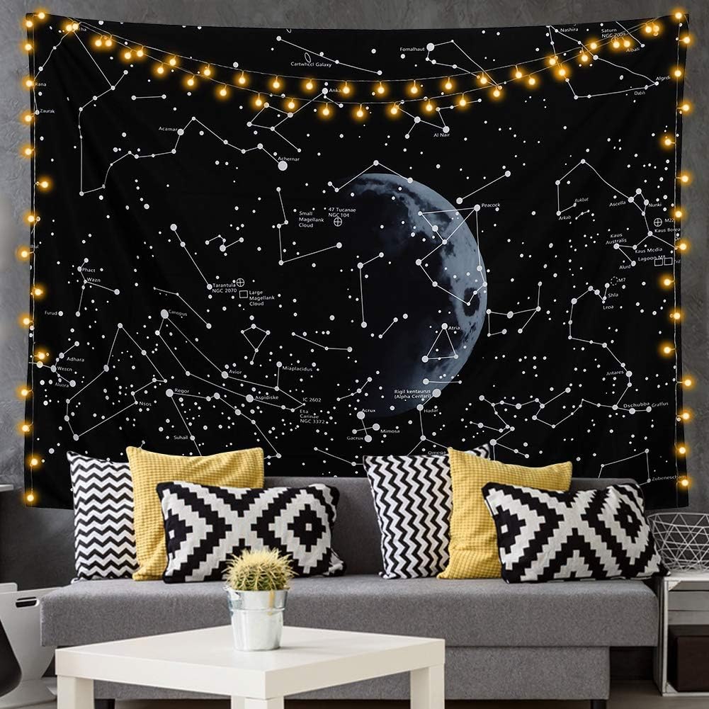 (150x200, bez lampy) Gobelin z konstelacją galaktyki, mandala w stylu boho, czarny gobelin psychodeliczny, dekoracja ścienna - 4