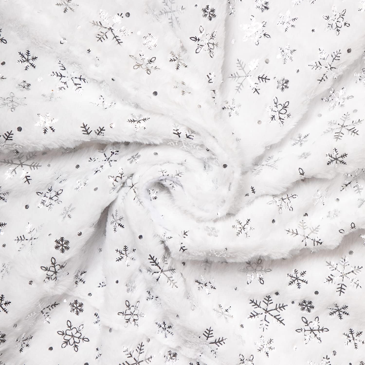 Saia para árvore de Natal, base para árvore de Natal, tapete para árvore de Natal, lantejoulas de floco de neve prateadas (branco, 150 cm) - 3