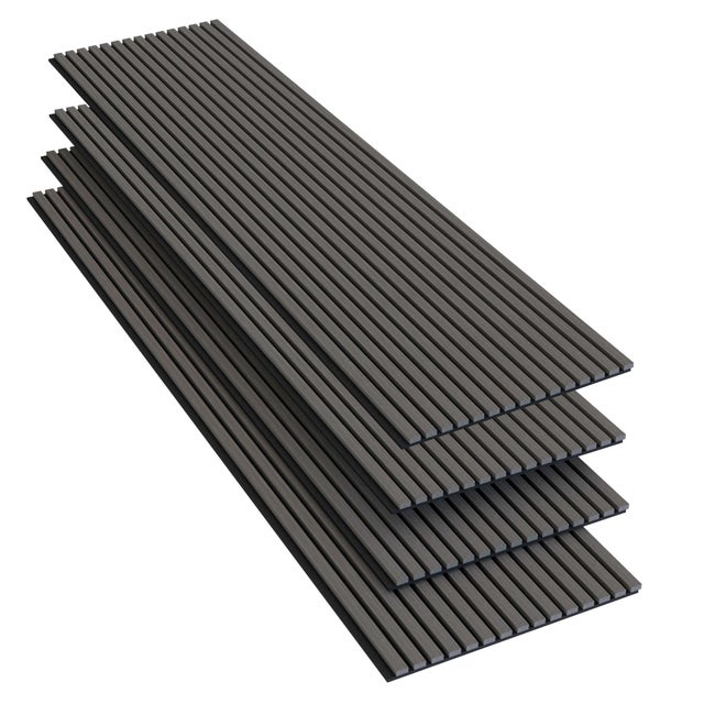 Lot de 4 - Ep. 21mm - 240 x 60cm - Chêne gris - Panneaux muraux acoustiques, feutrine noire, by Ocean