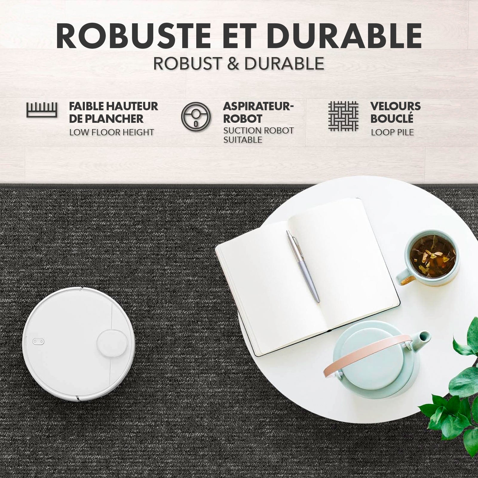 Tapis pour espaces de vie Alto, bouclé plat, Anthracite, 80 x 600 - 7