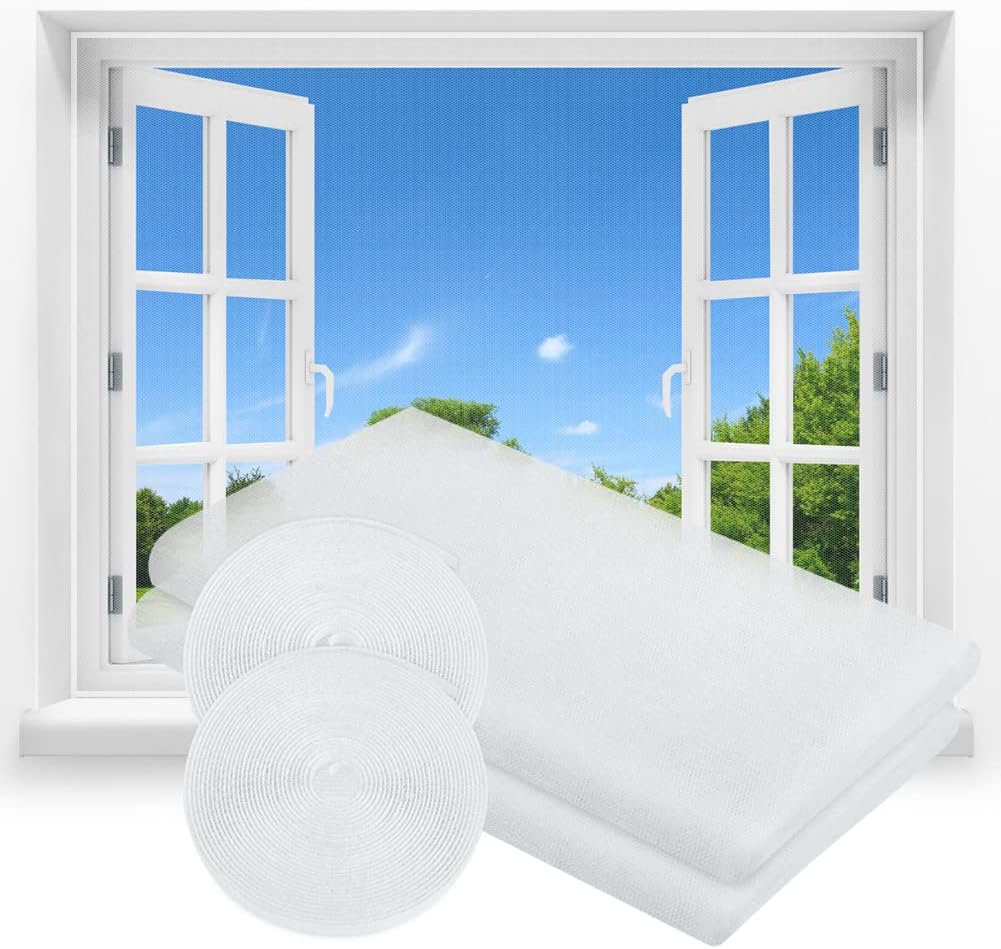 Estor enrollable para ventana, 2 piezas 150 x 200 cm, mosquitera autoadhesiva para cortar a medida con 2 rollos de cinta adhesiva (blanca)
