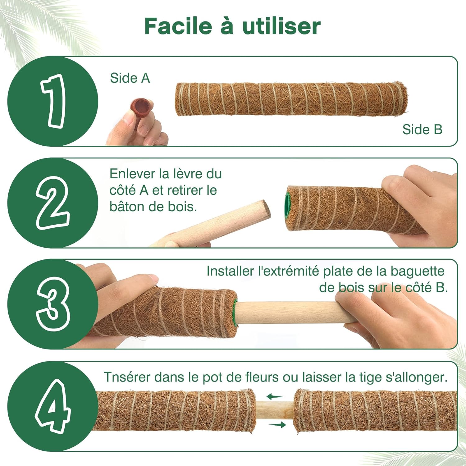 Lot de 4 Tuteurs pour Monstera–40cm(Extensibles jusqu'à 193 cm)–En Fibre de Coco–Support Modulable pour Plantes Grimpantes–Idéal pour Monstera - 6