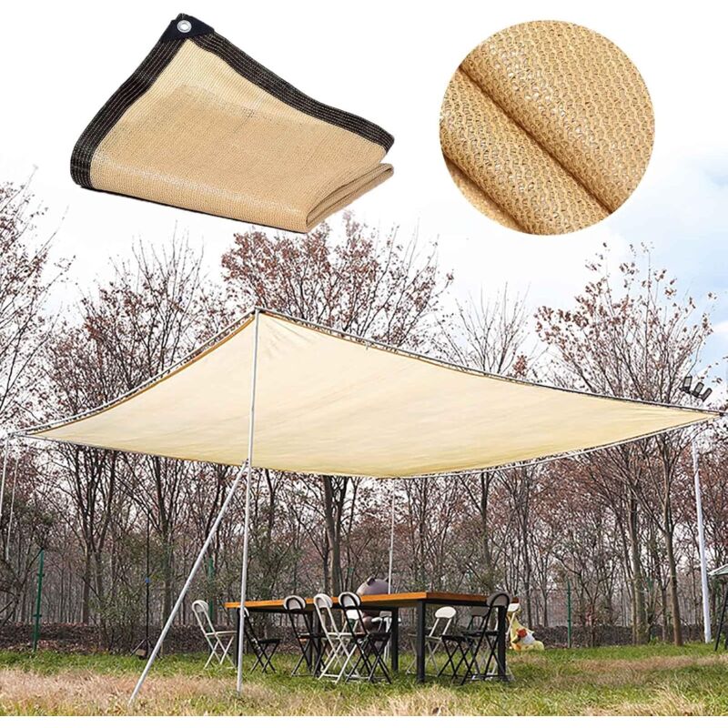 Voile d'ombrage beige, protection UV, respirante et idéale pour les serres, les tonnelles de jardin et les piscines. Dimensions : 4 mètres x 8 mètres - 2