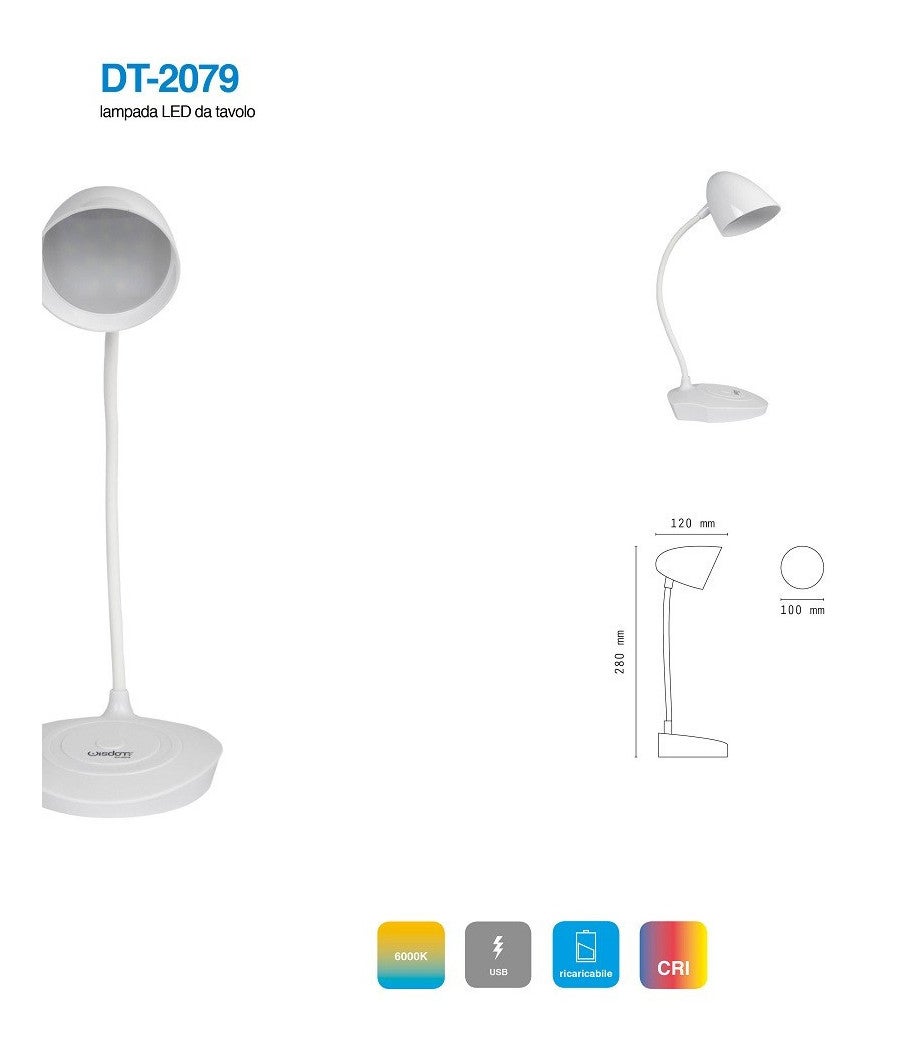 Trade Shop - Lampada Da Tavolo Scrivania Led Ricaricabile Usb Dimmerabile Moderno Dt-2079 - - 7