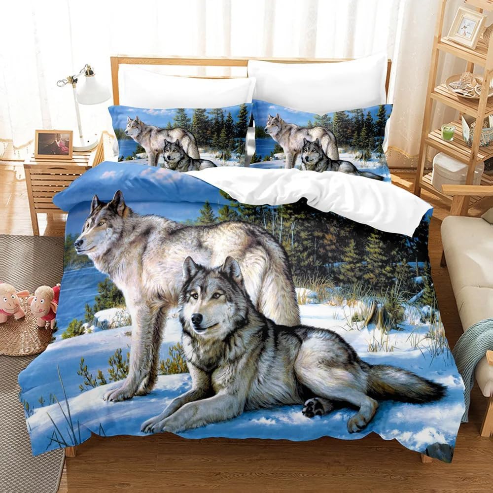 Juego de funda nórdica Lobos microfibra 240x220 cm para cama de