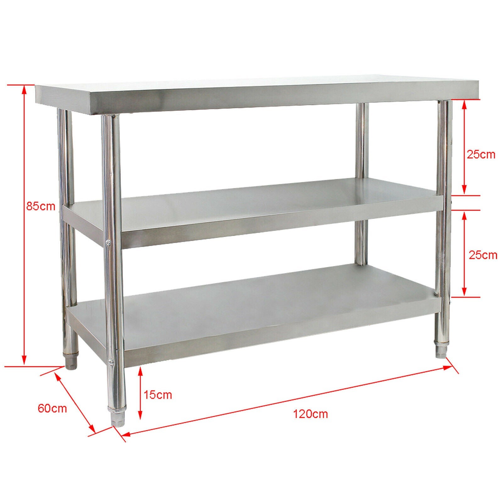 Table De Travail Wiltec Acier - 120x60x145cm, Capacité 120kg, étagères - Pour Cuisine, Garage, Atelier