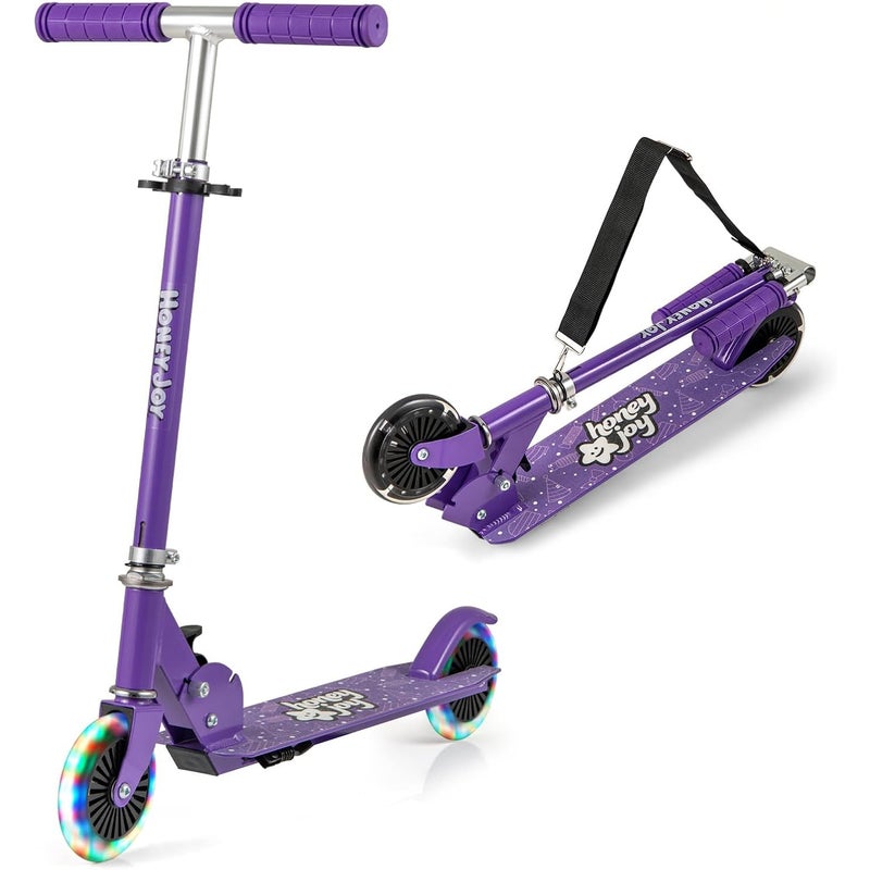 Hulajnoga dla Dzieci Powyżej 3 Lat, Regulowana Wysokość 70-75-80 cm, z Podświetlanymi Kołami LED i Tylnym Hamulcem, Składana Konstrukcja