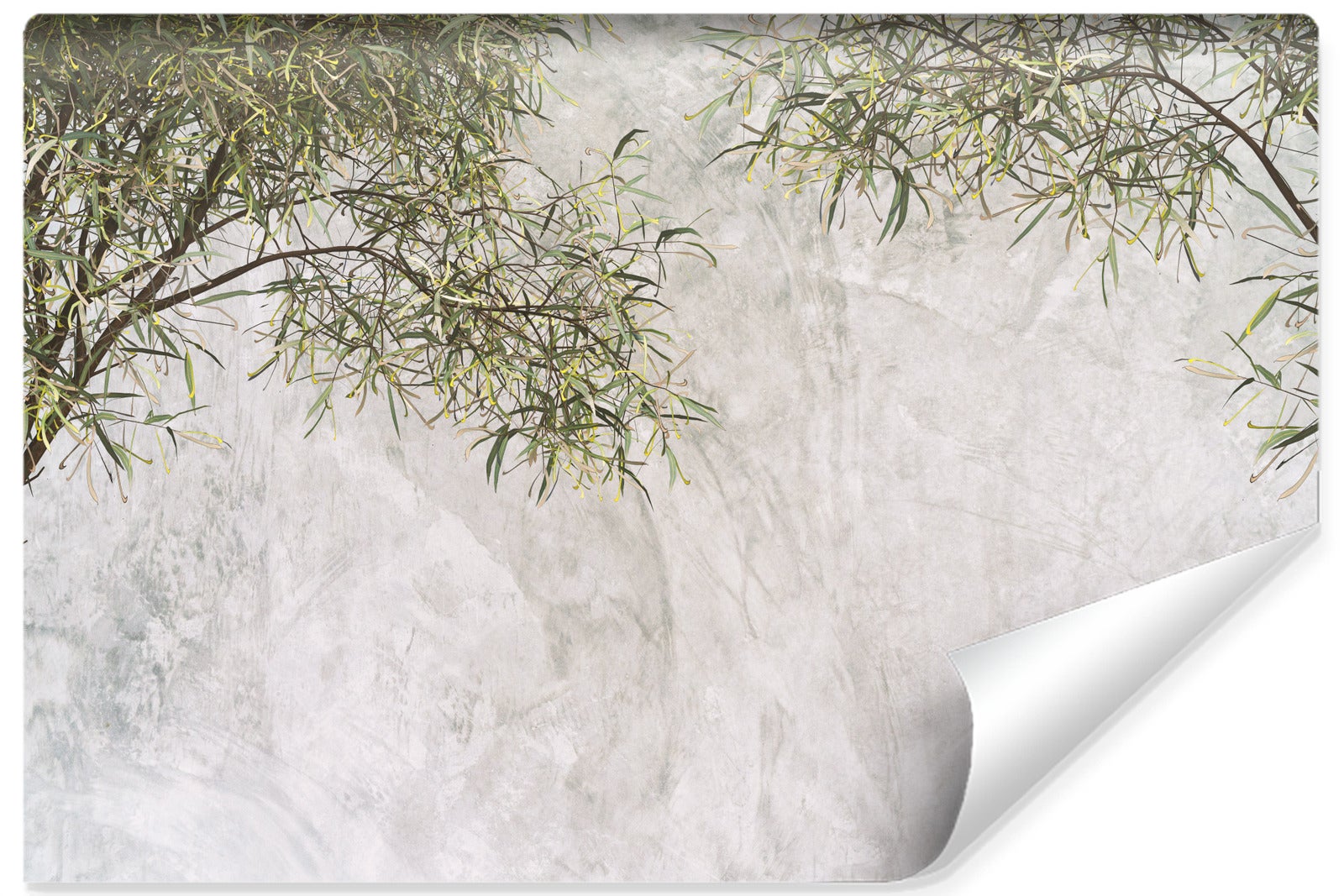 Papel pintado fotográfico no tejido para el salón hojas ramitas hormigón 300cm x 210cm