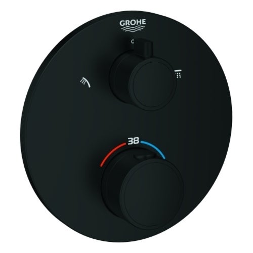 Grohtherm thermostatic shower mixer, for Rapido SmartBox, with integrated 2-way diverter, matt black, round, 1022082430