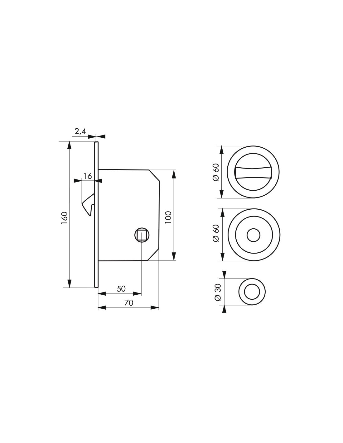 THIRARD - Serrure encastrable à crochet à condamnation pour porte coulissante, axe 50mm, bouts ronds, laiton - THIRARD - 2