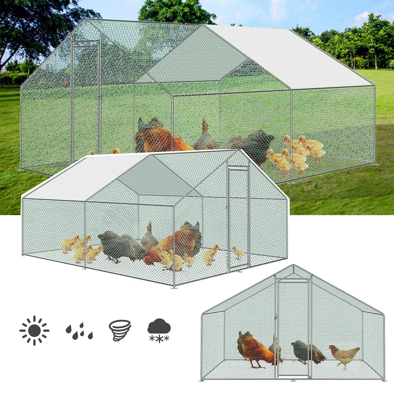 Enclos poulailler en metal galvanise et grillage avec bache PE 300x200x200cm VOUNOT® | Leroy Merlin