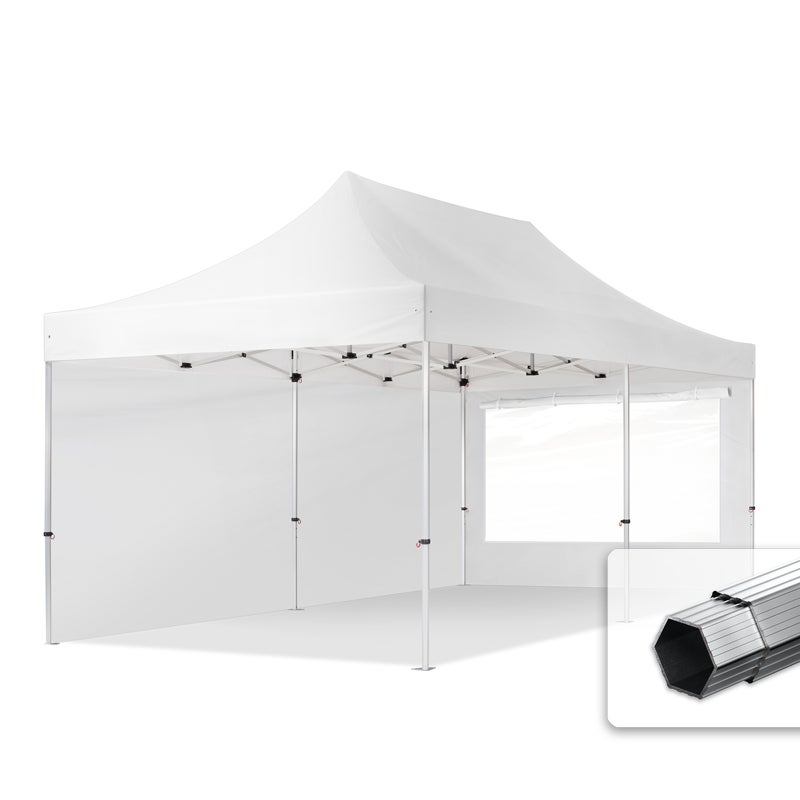 3x6 m Namiot Ekspresowy PROFESSIONAL Alu 40mm, ze ścianami bocznymi, okna panoramiczne, biały