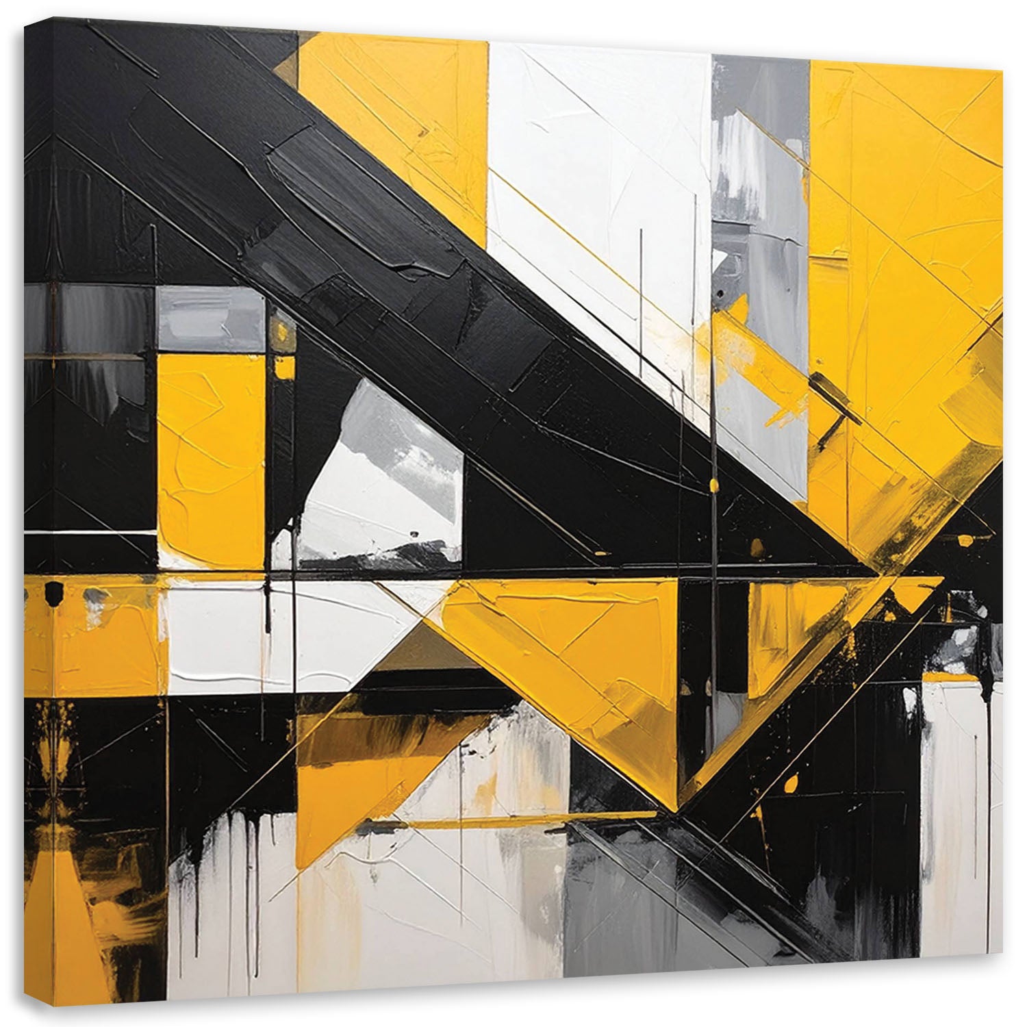 Obraz do salonu sypialni biura loftu, Geometryczne formy abstrakcja żółty czarny 60x60